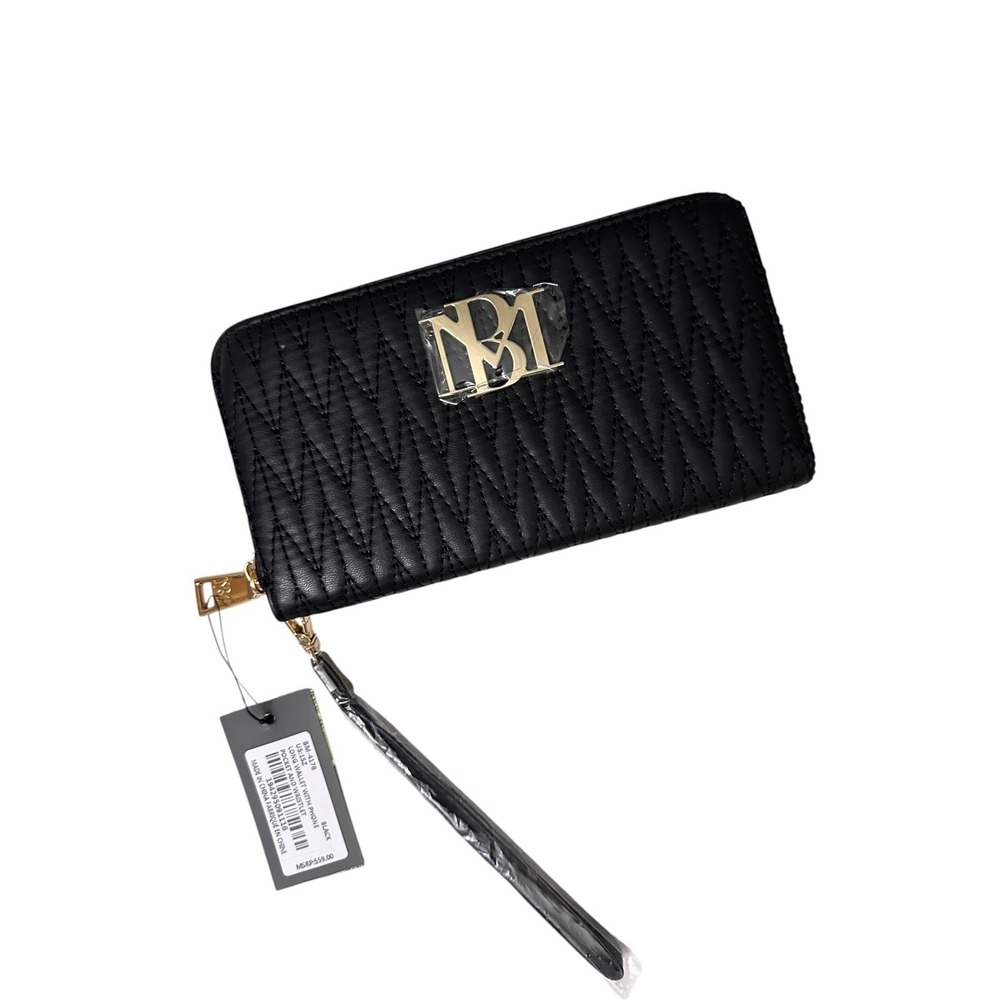 Badgley Mischka Wallet Womens OS Black Quilted Phone Wristlet BM-4178 New